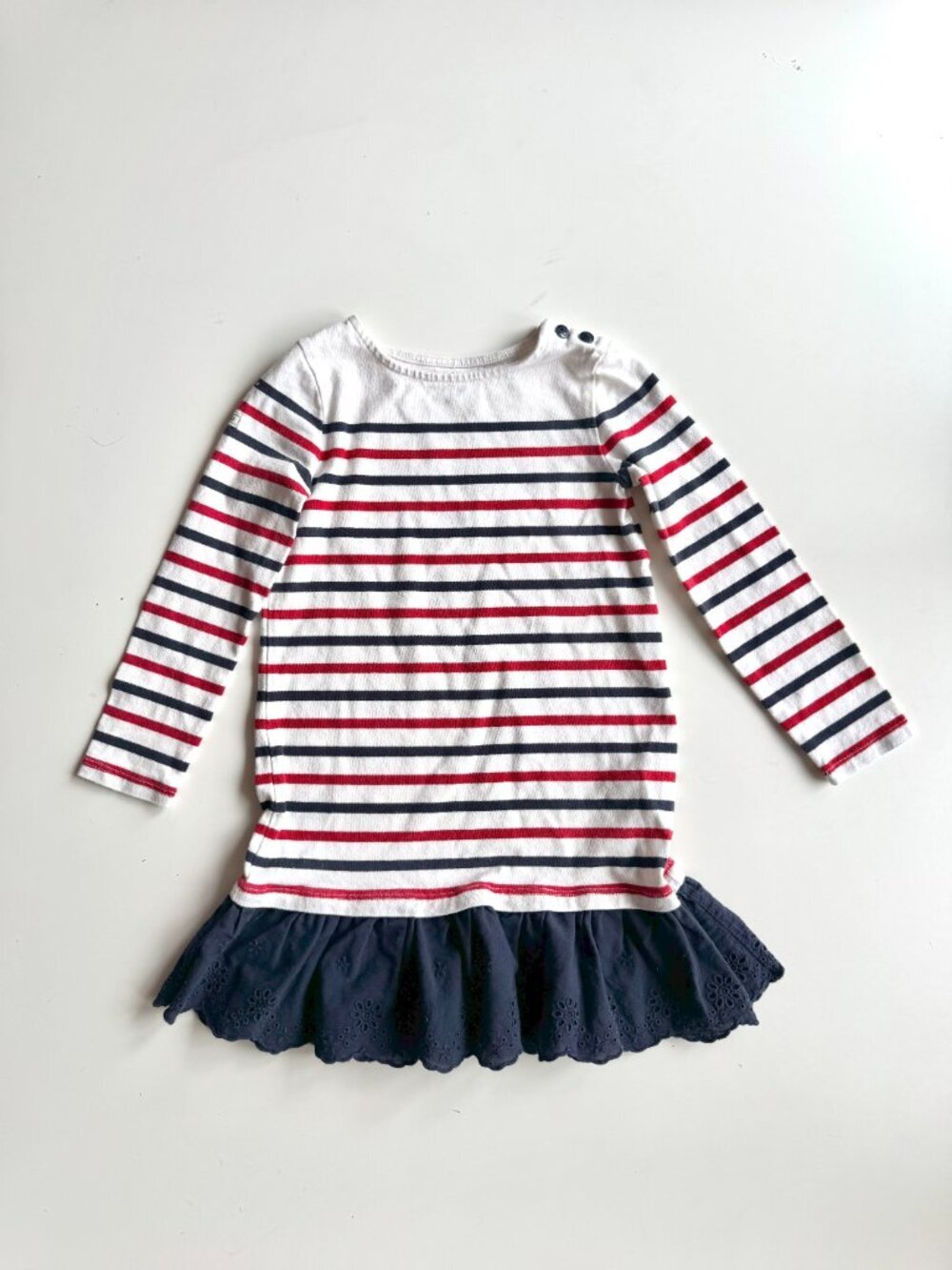 Girls' POLO RALPH LAUREN Nautical Striped Cotton Jersey Shift Dress, Size 5